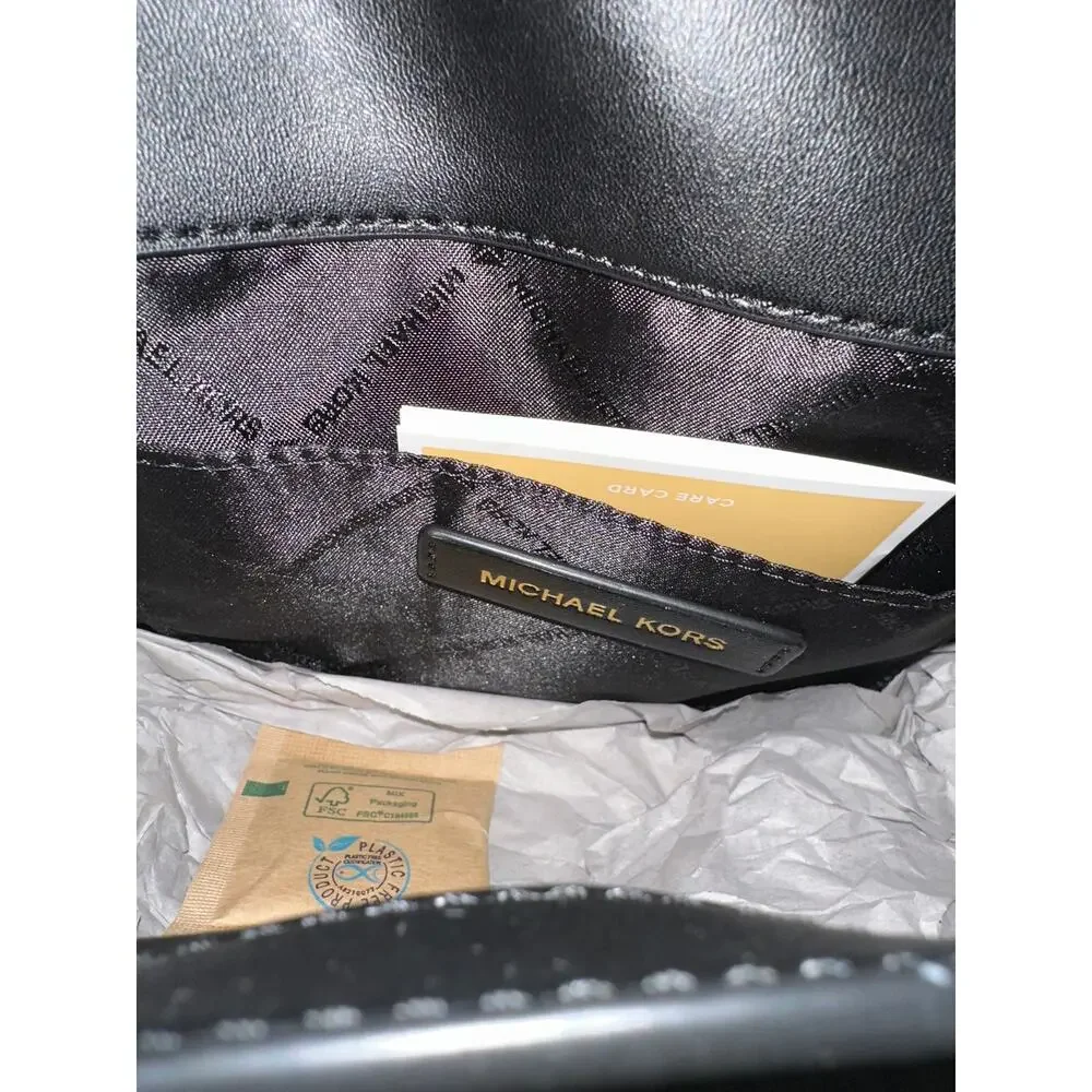 Michael Kors Sallie Crossbody Chain Strap Leather Small Black NWT